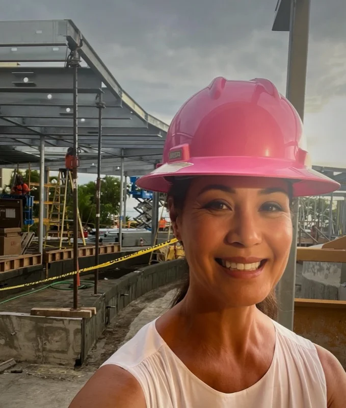 Christi Cano on a spa construction site